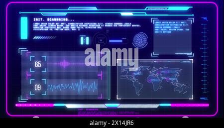 Image of data processing text over screen and world map Stock Photo