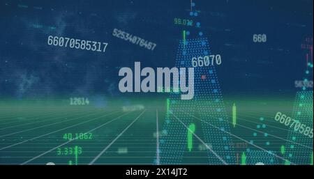 Image of numbers and data processing over grid Stock Photo