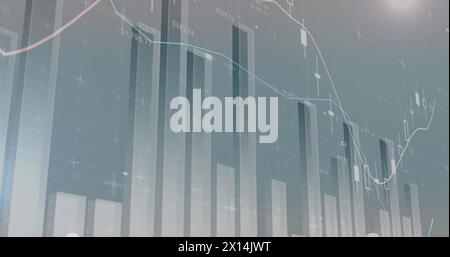 Image of computer with globe and envelope icons over data processing Stock Photo