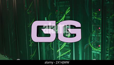 Image of 6g text banner against close up of a computer server Stock Photo