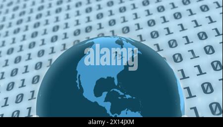 Image of globe with computer and envelope icons over binary coding Stock Photo