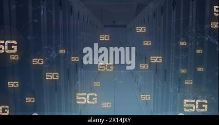 5g text repeated over computer server room Stock Photo