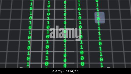 Image of cloud icon and digital screens over binary coding Stock Photo