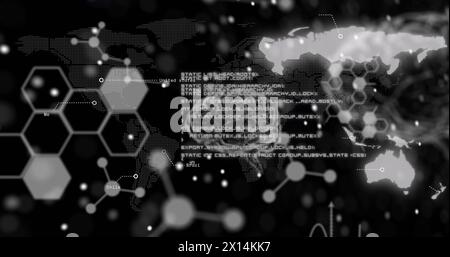Image of dna strand and human brain with data processing over black background Stock Photo