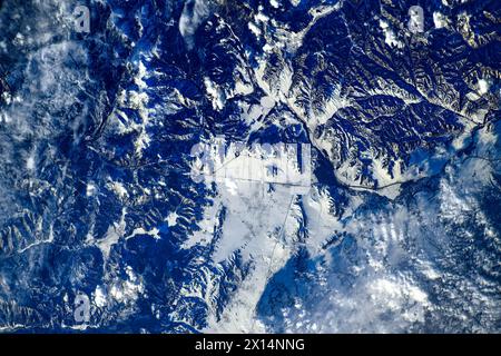 Frozen land features in Mongolia's northern border with Russia. Digital enhancement of an image by NASA Stock Photo