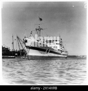 MATERIALS ARRIVING IN THE M.E. - Pictures of a captured Italian Hospital ship, at one of theports in the Middle East British Army Stock Photo