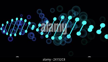 Image of dna strand over bubbles on black background Stock Photo