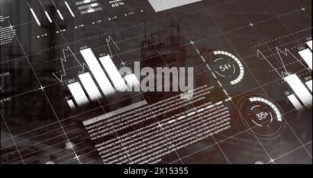 Image of infographic interface over modern buildings against sky Stock Photo