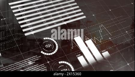 Image of infographic interface over modern buildings against sky Stock Photo