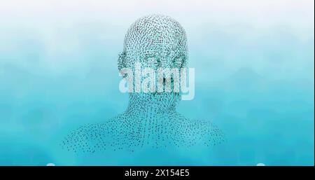 Image of human head formed with binary coding spinning over blue background Stock Photo