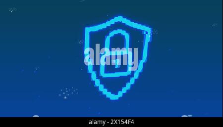Image of blue online security padlock and digital icons over blue background Stock Photo