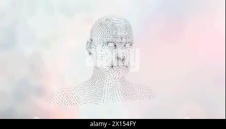 Image of human head formed with grey particles spinning over cloud background Stock Photo