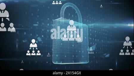 Image of online security padlock, people icons and data processing Stock Photo