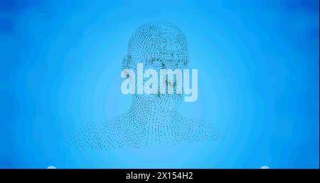 Image of human head formed with binary coding spinning over blue background Stock Photo