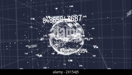 Image of wow text over grid and data processing Stock Photo
