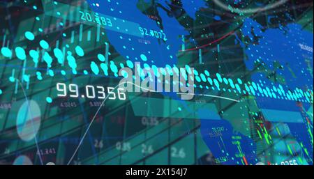 Image of data processing over cityscape Stock Photo