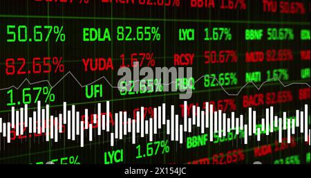 Image of statistics and financial data processing over grid Stock Photo