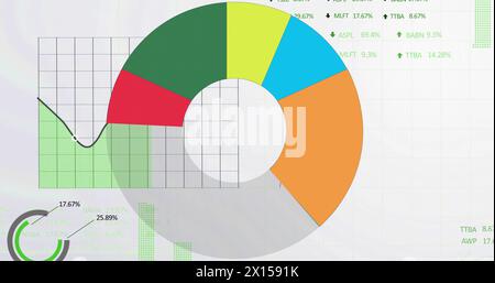 Image of statistics and financial data processing over grid Stock Photo