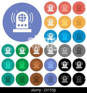 Jukebox multi colored flat icons on round backgrounds. Included white, light and dark icon variations for hover and active status effects, and bonus s Stock Vector