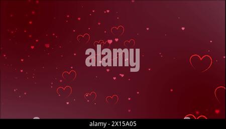 Image of hearts floating over red background Stock Photo