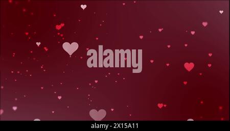 Image of hearts floating over red background Stock Photo