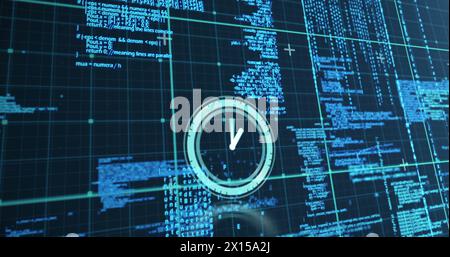 Image of clock moving over data processing on navy background Stock Photo