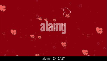 Image of hearts floating over red background Stock Photo