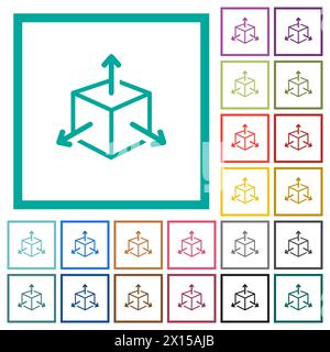 Package logistics outline flat color icons with quadrant frames on white background Stock Vector