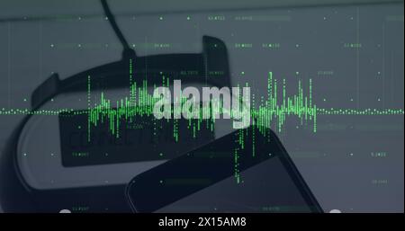 Image of financial data processing over payment terminal Stock Photo