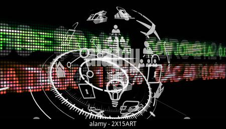 Image of globe over financial data processing Stock Photo