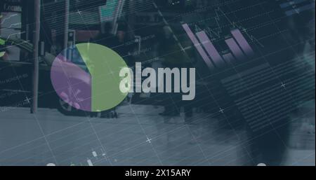 Image of statistical data processing over time-lapse of people walking on the street Stock Photo