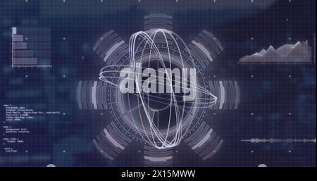 Image of rotating circles and data processing on navy background Stock Photo