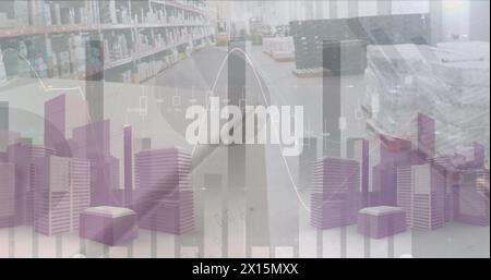 Image of data processing over warehouse Stock Photo