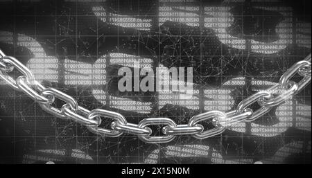 Image of digital block chains with data processing and binary coding Stock Photo