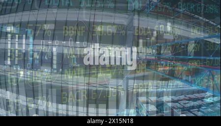 Image of data processing over warehouse Stock Photo