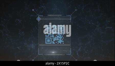 Image of qr code over network of connections on black background Stock Photo