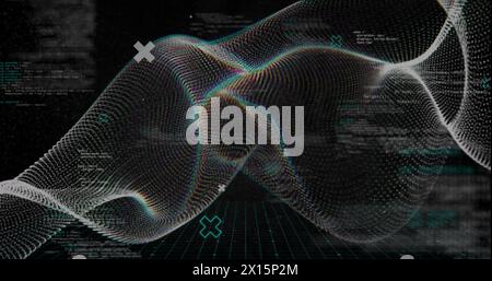 Image of white shapes over data processing on black background Stock Photo