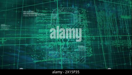Image of padlock icon over data processing on black background Stock Photo