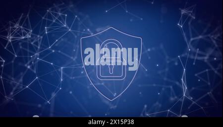 Image of padlock icon over network of connections on blue background Stock Photo