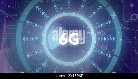 Image of 6g text and data processing over computer servers Stock Photo