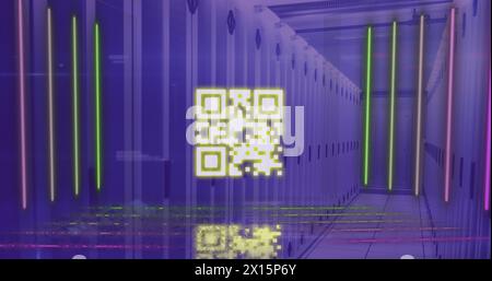 Image of data processing and qr code over computer servers Stock Photo