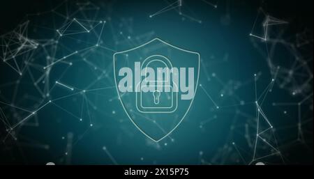 Image of padlock icon over network of connections on blue background Stock Photo
