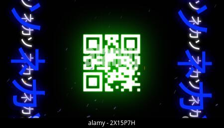 Image of neon qr code over neon qr code Stock Photo