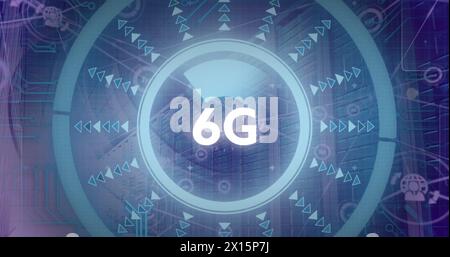 Image of 6g text and data processing over computer servers Stock Photo