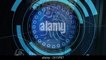 Image of text over scope scanning and data processing Stock Photo