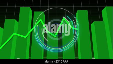 Image of round scanner over statistical data processing against green background Stock Photo