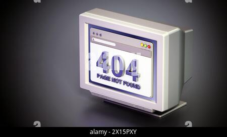 Retro monitor with 404 page not found connection error code on webpage. 3D illustration. Stock Photo