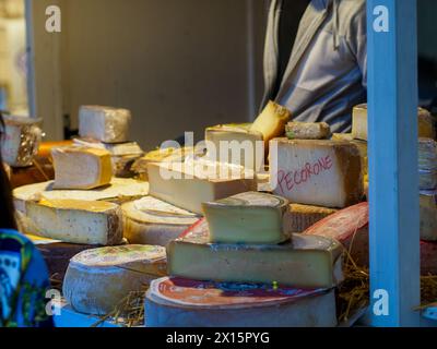 Cremona, Italia - April 12nd 2024 Regional and speciality italin Cheese producers and vendor stall in dairy street festival in springtime Stock Photo