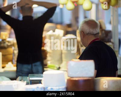 Cremona, Italia - April 12nd 2024 Regional and speciality italin Cheese producers and vendor stall in dairy street festival in springtime Stock Photo