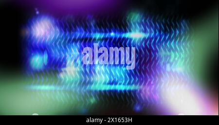 Data flows on a digital screen against a black background Stock Photo